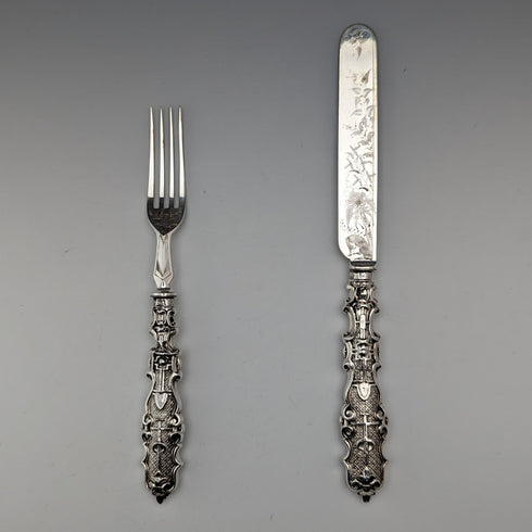 約 1860 年英國古董純銀手柄甜點餐具一對